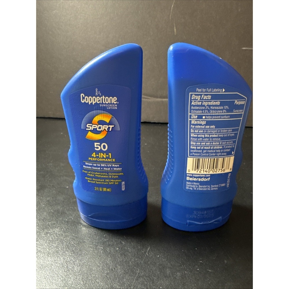 Coppertone Sport 50‎ 4-IN-1 Performance - SPF 50 - Lot of Two 3oz Lotions - New